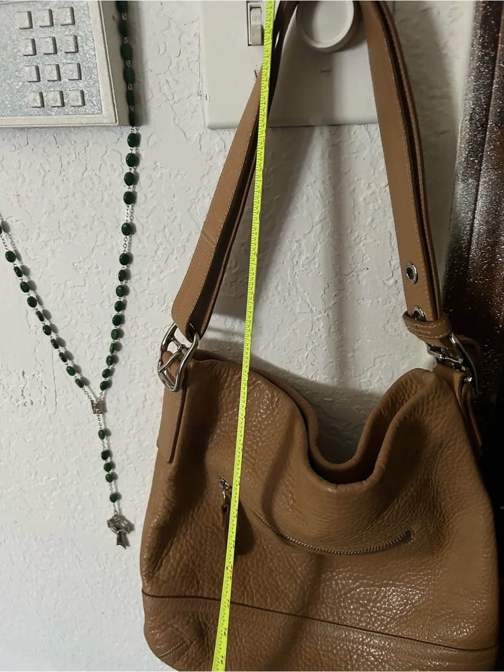 Coach Tan Pebbled Leather Hobo with Front Zip Pocket